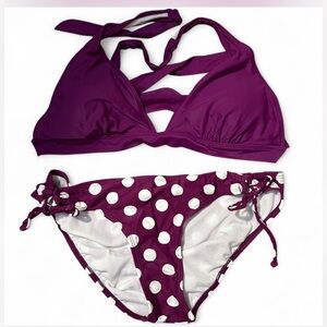 Arizona Jean Company Purple and White Polka Dot Bikini Set